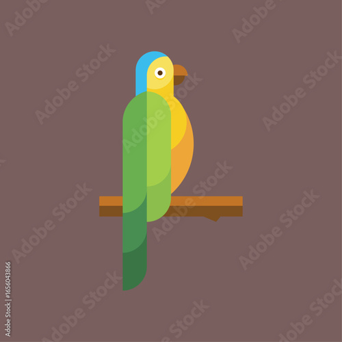 Vibrant Parrot Illustration Tropical Bird on Branch