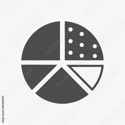 Sliced Pie Chart Icon with Sectional Dividers on White Background,