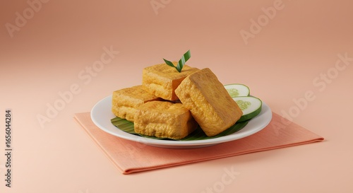 Fried Tofu (Tahu Goreng) Served with Cucumber
