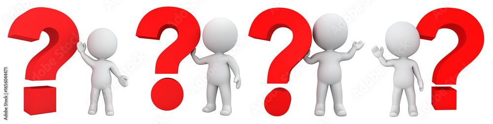 3D Cartoon Character with Red Question Mark Icon Vector Illustrations Transparent Background 3D Cartoon Character with Red Question Mark Icon Vector Illustrations Transparent Background