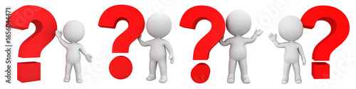 3D Cartoon Character with Red Question Mark Icon Vector Illustrations Transparent Background