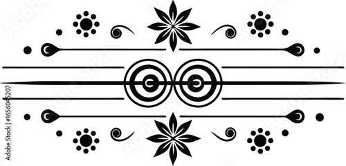 Elegant Black and White Floral Divider with Swirls and Geometric Accents
