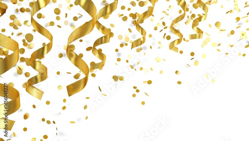 Gold streamers and confetti on white background (2)