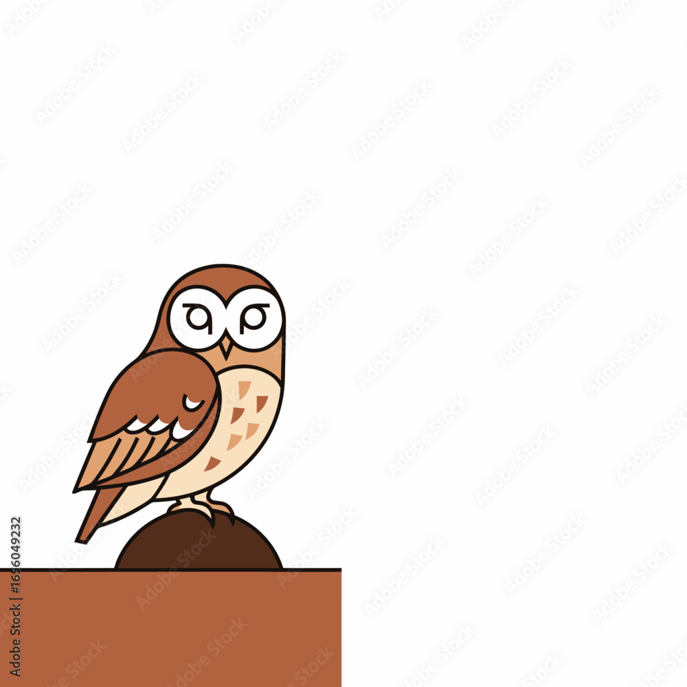 Obraz premium A whimsical cartoon owl perched on a brown pedestal, symbolizing knowledge and wisdom,Cartoon depiction of an owl with symbolic inscriptions in its eyes, ideal for educational themes