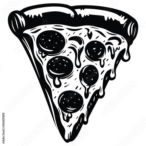 Pizza Slice with Dripping Cheese on White Background Icon Food Design