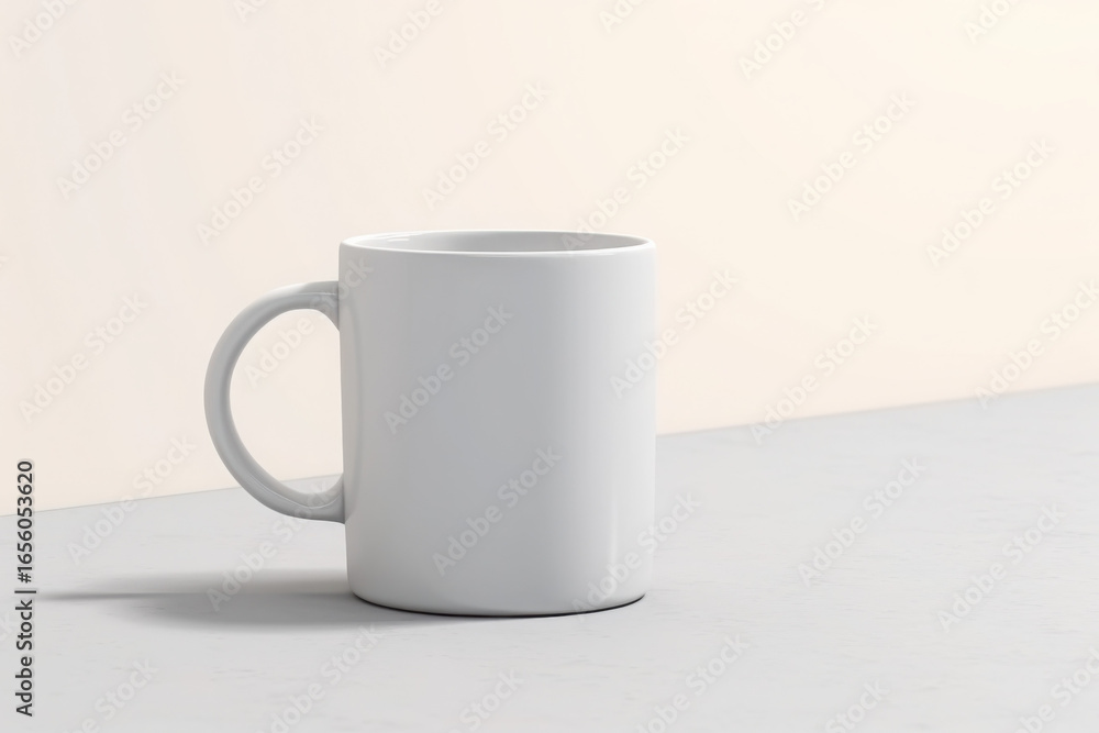 Obraz premium White ceramic mug on a light gray surface clean