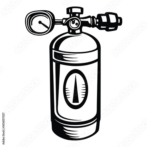 Oxygen Cylinder with Gauge and Valve on White Background