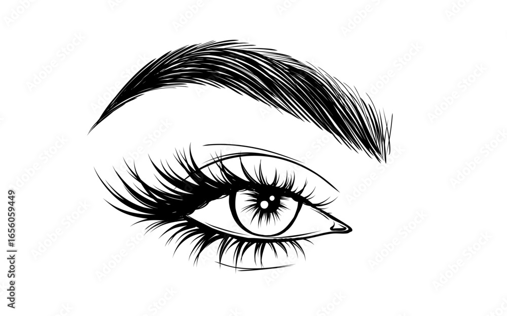 Fototapeta premium Eye, Lash and Eyebrow Vector Icons for Beauty and Makeup Branding. Feminine Silhouettes with Glam Lashes and Perfect Brows