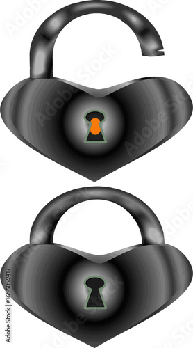 Isolated a kinds of deferent lock heart vector art silhouette with white background.