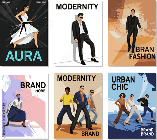 Isolated a kinds of deferent Modern fashion poster set with dynamic poses, bold typography, and vibrant designs vector art with white background.
