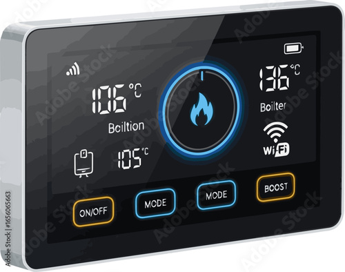 Isolated a Smart control panel household gas boiler closeup 3d vector art with white background.