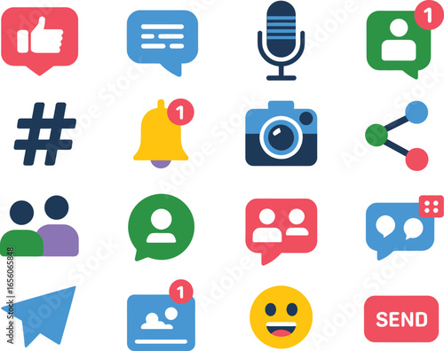 Social engagement glyph collection — clean vector icons for profiles, likes and group interactions