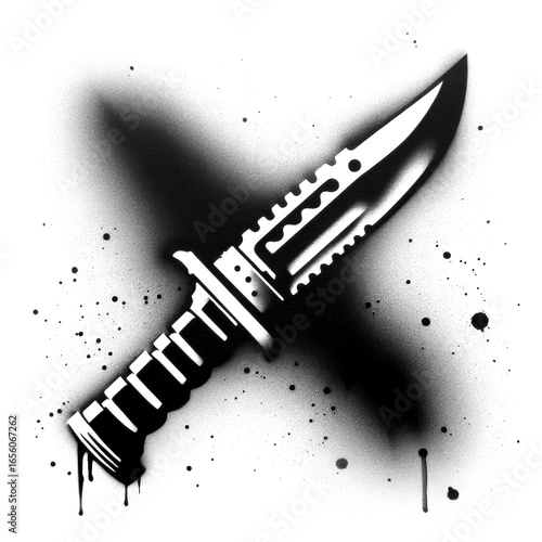 knife cross graffiti stencil-art style,black over white
