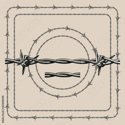 Barbed wire and twisted wire border pattern brush