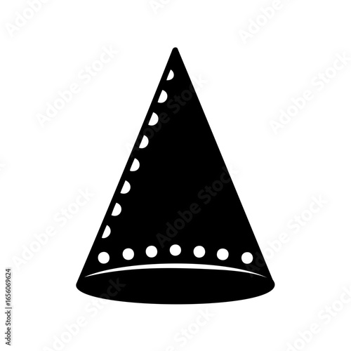 Silhouette of a conical party hat decorated with circles and half circles