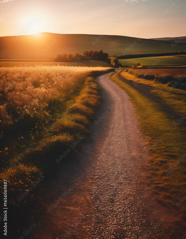 Naklejka premium sunset on the road