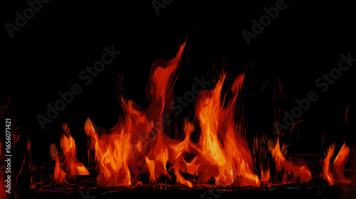 Flames dancing in the dark on a black background concept of glitch vector background  
