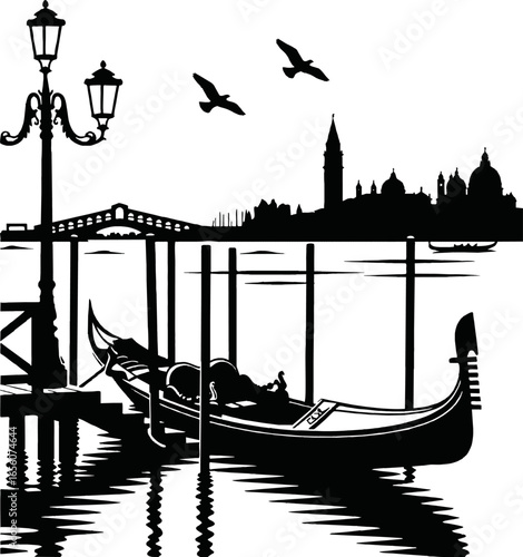Silhouette of Gondola in Venice, Italy.