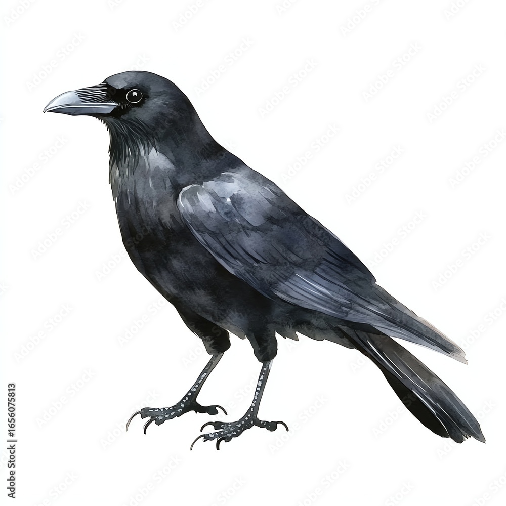 Obraz premium Watercolor black crow isolate white background