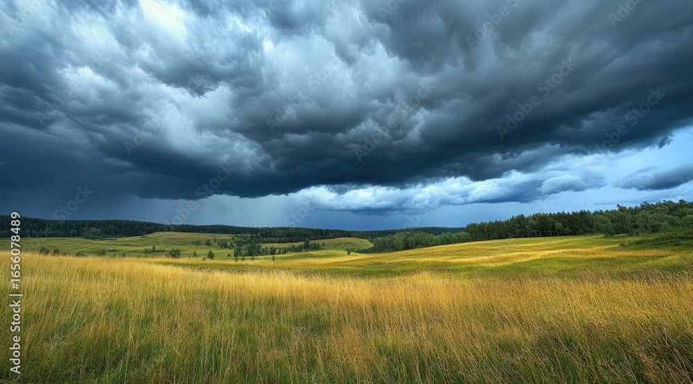 Fototapeta premium Dramatic storm clouds over golden field