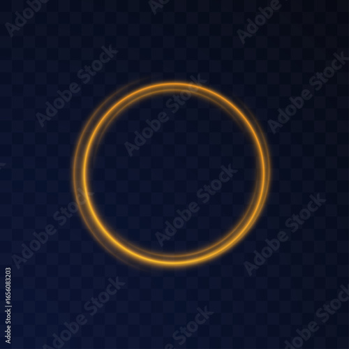 Gold sparks fly around bright abstract circle frame glowing light glittering shimmer star vector magic confetti festive banner poster illustration comet spin celebration motion decoration trail textur