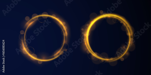 Star sparkles with glowing gold light abstract circle frame bright vector magic glittering confetti comet motion banner poster festive decoration shimmer trail luxury illustration effect round shine.