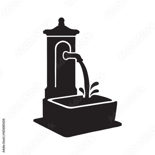 Old Italian Water Fountain Vector Silhouette