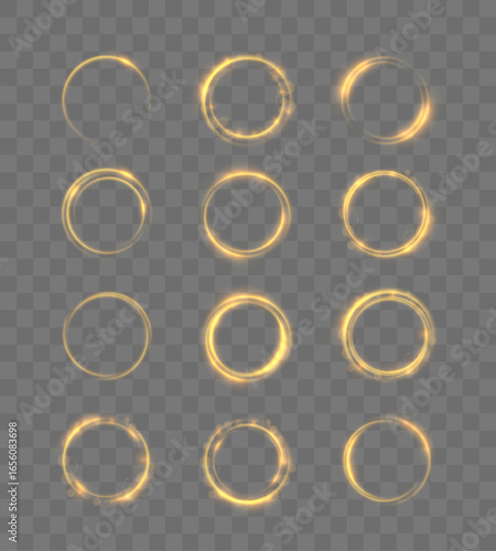 Star sparkles with glowing gold light abstract circle frame bright vector magic glittering confetti comet motion banner poster festive decoration shimmer trail luxury illustration effect round shine.