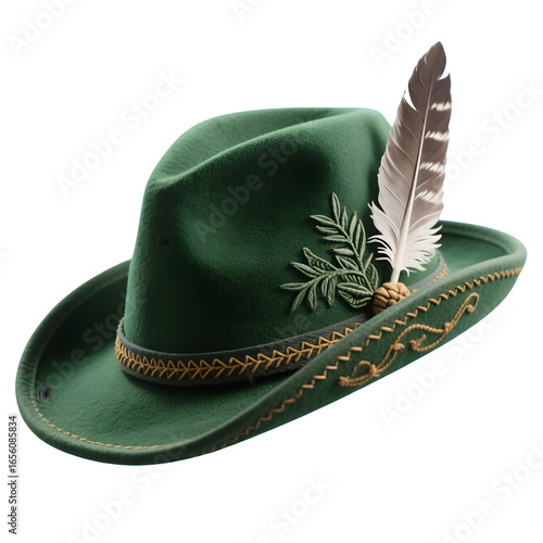 Green alpine hat with feather Oktoberfest PNG
