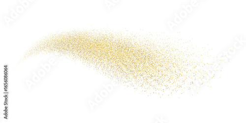 Splash of golden glitter, glittery stardust explosion, shimmering spray effect, festive holiday particles. Vector illustration.