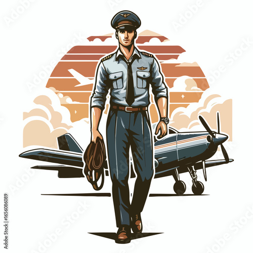  Vector image of a man airplane pilot