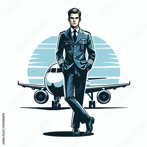  Vector image of a man airplane pilot