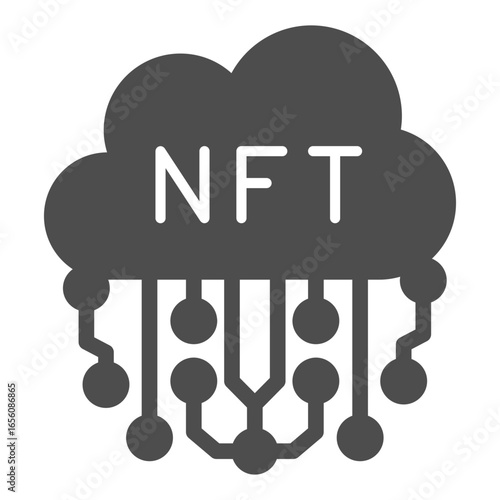 Non fungible token in cloud solid icon, NFT multiverse concept. Vector graphics. Cloud storage and electronic connection sign on white background, glyph style icon for mobile or web design.