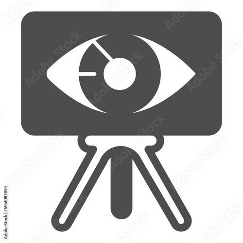 Tripod easel with eye solid icon, NFT multiverse concept. Vector graphics. Famous person artwork canvas sign on white background, glyph style icon for mobile or web design.