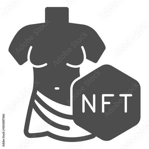 Woman statue with non fungible token solid icon, NFT multiverse concept. Vector graphics. Famous sculpture artwork sign on white background, glyph style icon for mobile or web design.