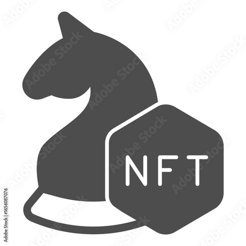 Knight chess with non fungible token solid icon, NFT multiverse concept. Vector graphics. In game assets, gaming sign on white background, glyph style icon for mobile or web design.