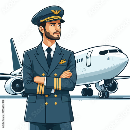  Vector image of a man airplane pilot
