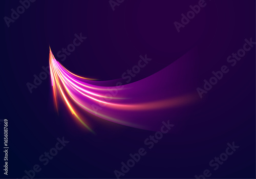 Technology flows in neon futuristic abstract background with streaks of light motion digital energy network connection pattern bright blur line trail modern design graphic illumination concept electri
