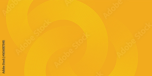 Glowing yellow geometric lines on an orange background. Modern shiny yellow circle abstract. vector pattern illustration eps10