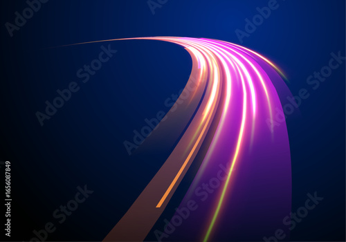 Glow spreads across long exposure dark background with abstract neon streaks light trail electric energy digital technology pattern network connection modern futuristic design graphic bright illuminat