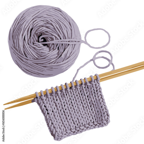 Cozy Knitting Scene with Ball of Yarn and Knitting Needles Handcraft Project in Progress Hobby Relaxation