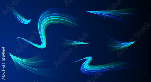 Motion blur streaks through neon trail digital line abstract futuristic energy electric glow pink blue background pattern design modern technology art