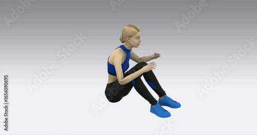 young woman doing exercise, 3d