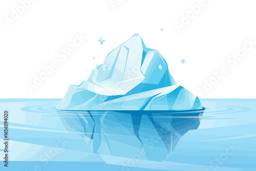 Solitary Iceberg Drifting in Cold Waters Reflecting on the Surface Climate Change Illustration
