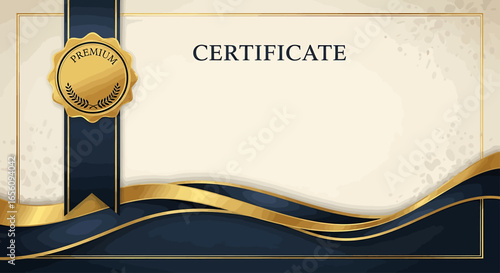 Modern Premium Certificate Background with Navy Blue and Gold Elegant Ribbon Design
