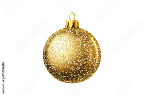 Golden christmas bauble ornament with glitter isolated on transparent background. Gold christmas ball isolated on white background.