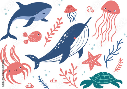 Dolphin fish sea animal icon set 