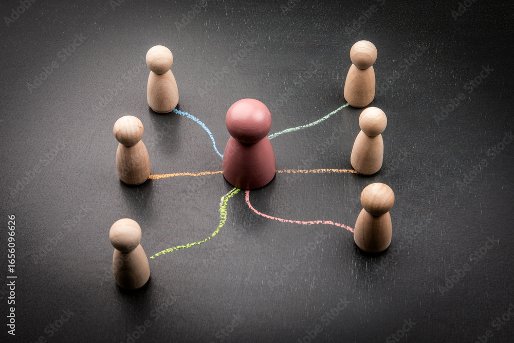 Obraz premium Leadership and team connection concept with central figure and communication lines