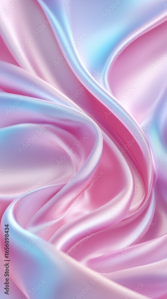 Obraz premium Soft pink and blue silk fabric draping gracefully in flowing waves and curves