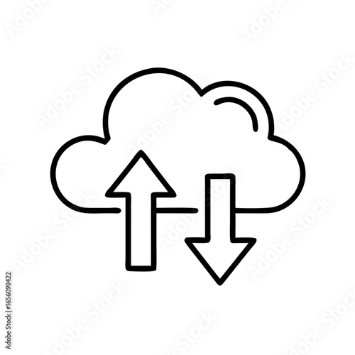 Cloud symbol with arrows representing data exchange and storage  